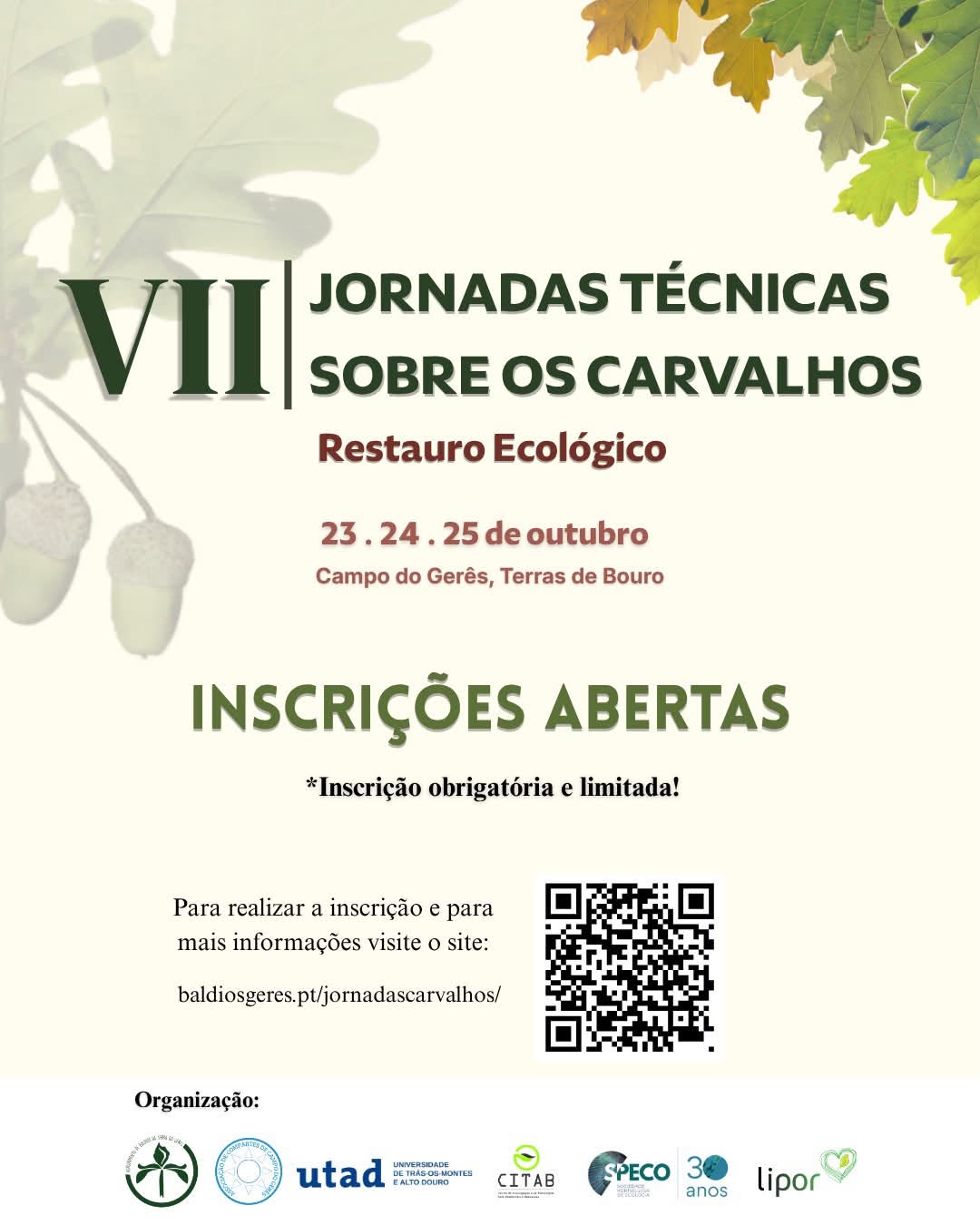 Inscrições abertas | VII Jornadas Técnicas sobre os Carvalhos dias 23, 24 e 25 de outubro de 2026
